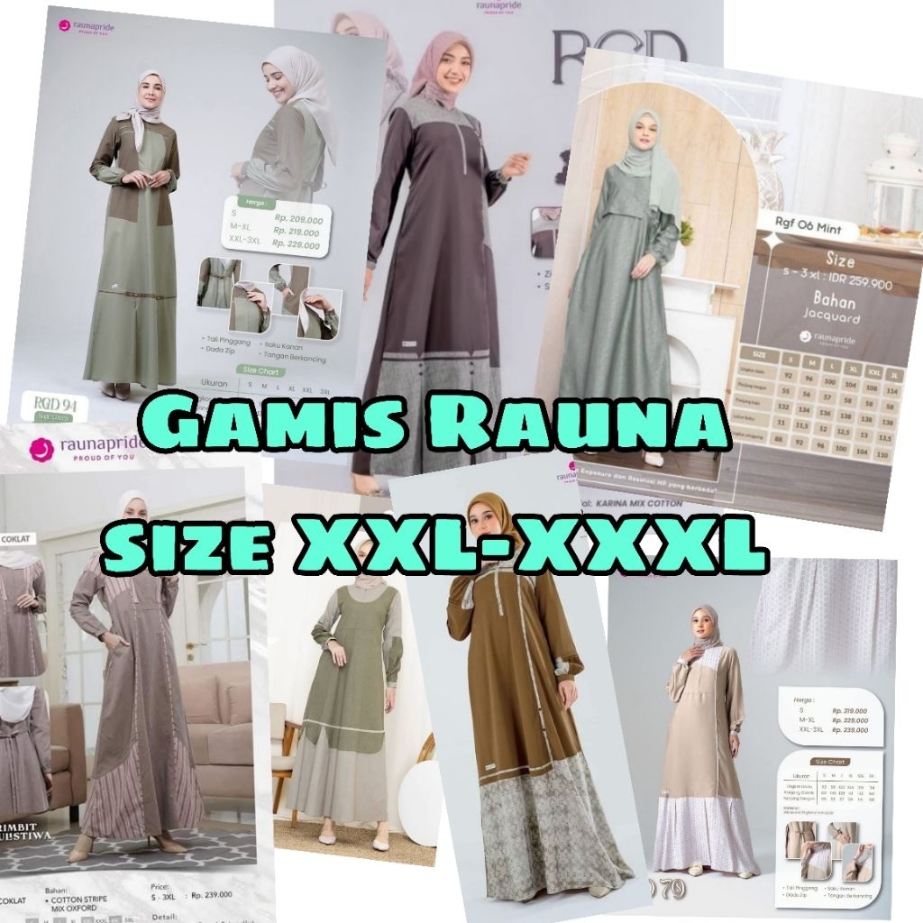 Gamis dewasa Rauna size XXL XXXL MILO Hijau Purple Coklat RGD 32 RGD 46 RGD 80 RGD 79 RGD 94 RGD 50
