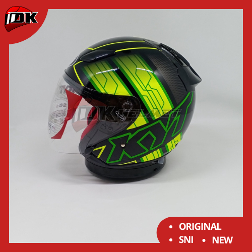 Helm Half Face KYT DJ Maru Motif Seri 14 Black Yellow Fluo Green Fluo Warna Hijau Stabilo Hitam Orig