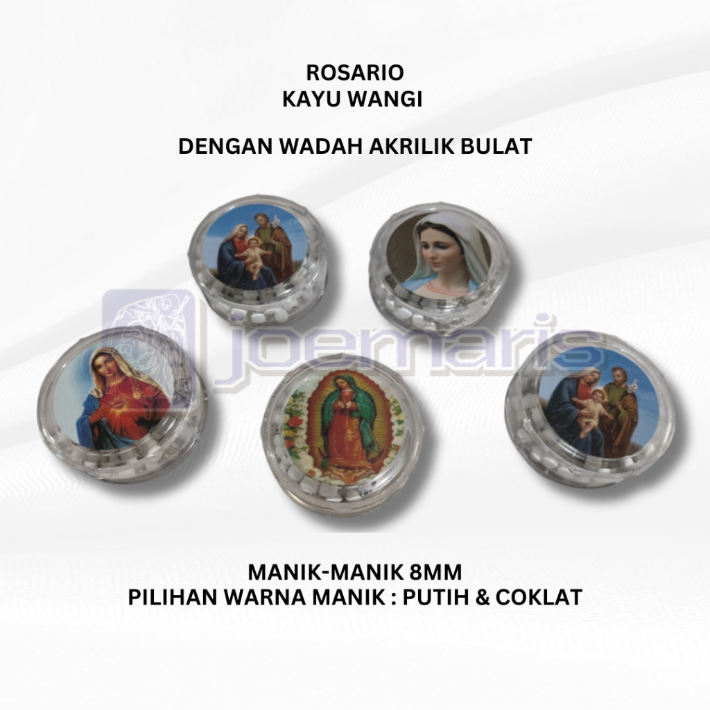 ROSARIO KAYU WANGI WADAH AKRILIK BULAT MANIK 8MM