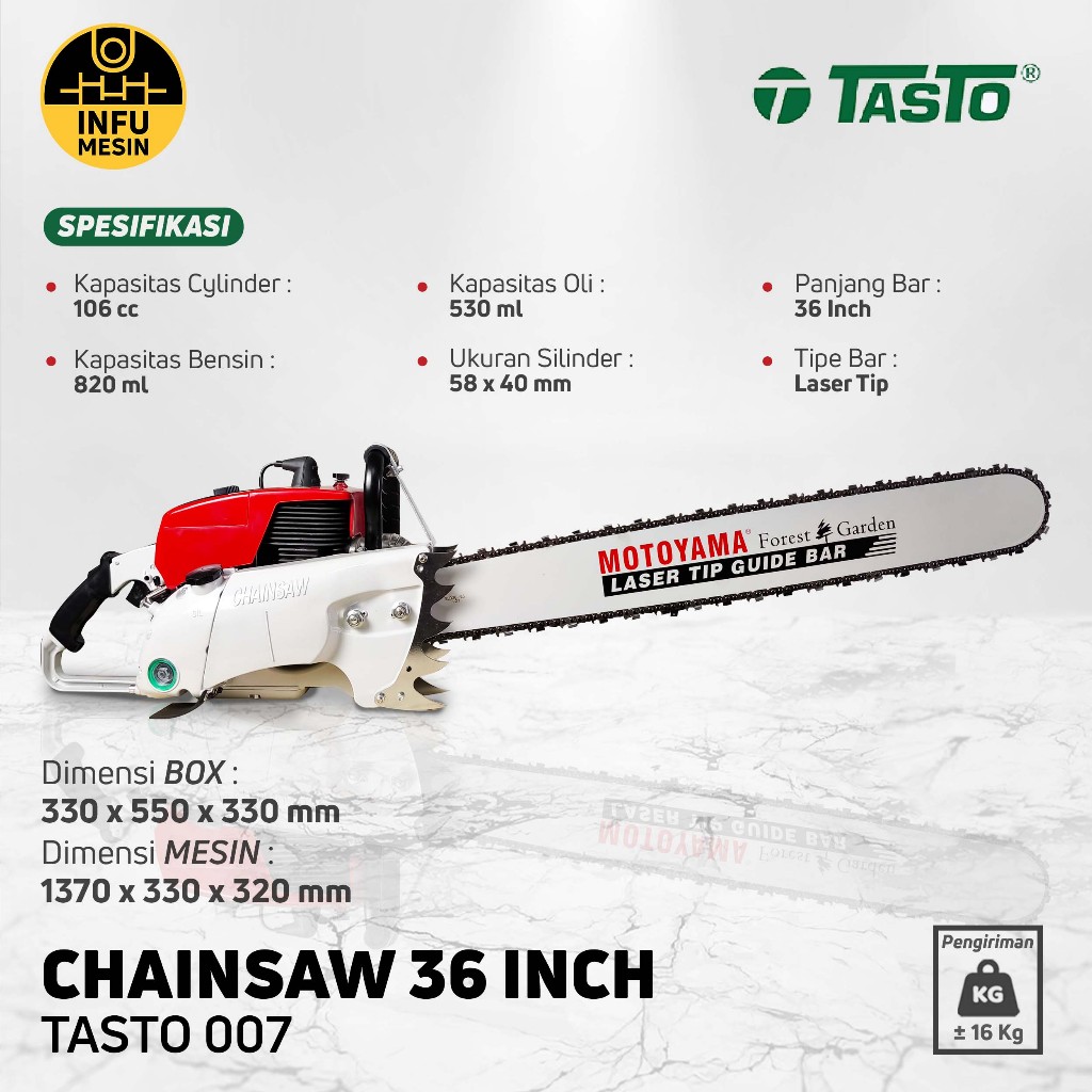 Chainsaw Gergaji Mesin Tasto 007 Komplit Bar 36 inchi 070