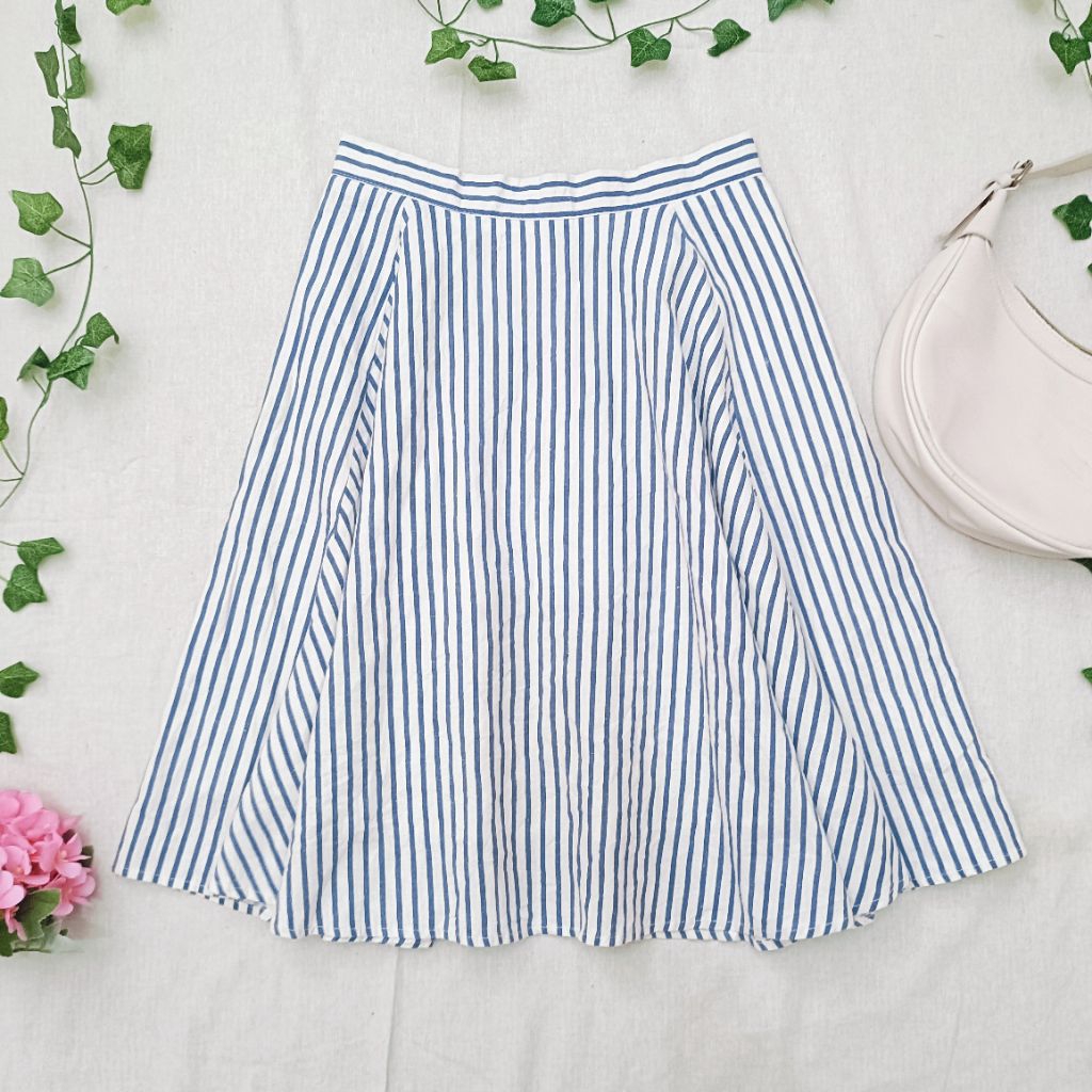 Rok A-Line Stripe Katun Linen | Coquette Mori Kei Kawaii Y2K