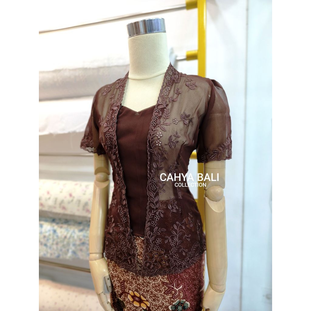 Kebaya Jadi Chiffon sifon Bordir Kiara | Warna Coklat Brown | Lengan Pendek