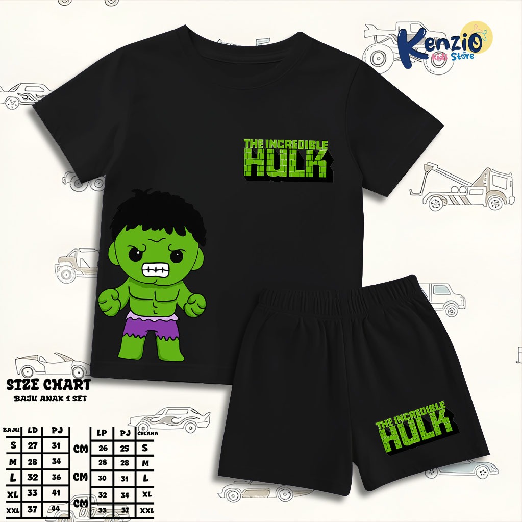 Kaos Setelan Anak Laki Laki Perempuan Hulk Kecil Ideal Cowok Cewek Sablon Dtf