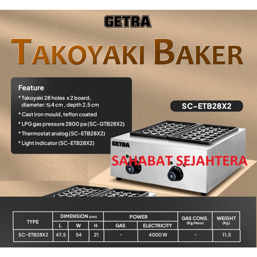 GETRA Electric Takoyaki Baker SC-ETB28X2 Cetakan Takoyaki Anti Lengket | Alat Pembuat Takoyaki
