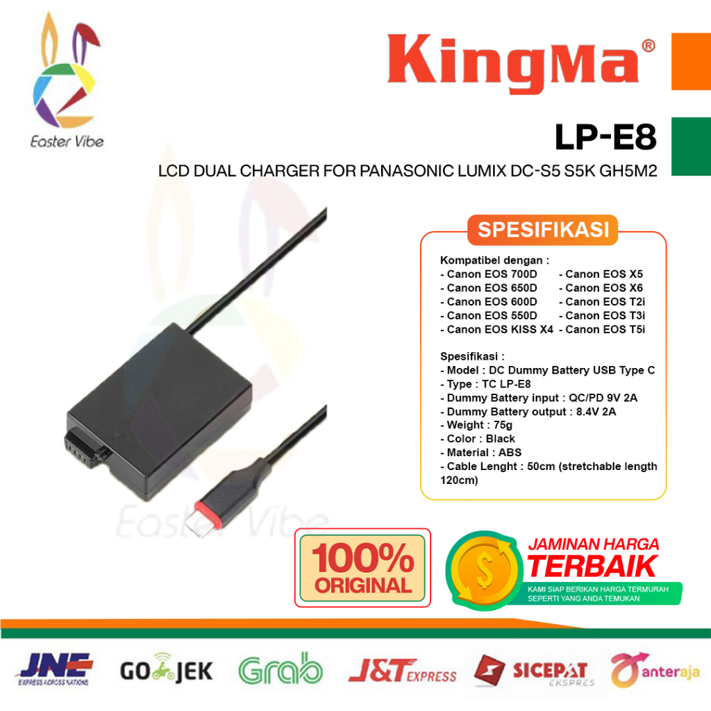 Kingma LP-E8 Dummy Battery Type-C Adapter For Canon EOS 650D 700D 600D 550D DLL LPE8