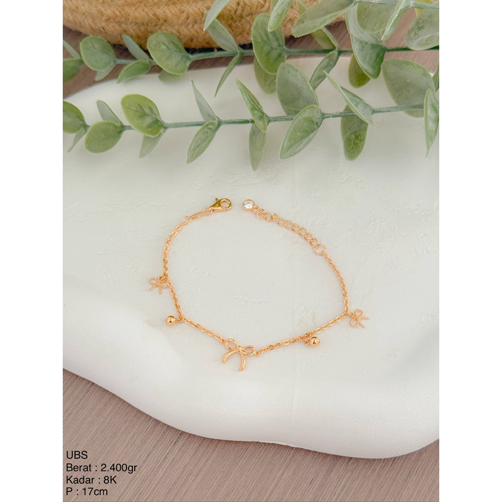 Perhiasan Gelang Emas Rantai Mainan Pita Ribbons UBS & HWT 8k/375 dan 16k/700