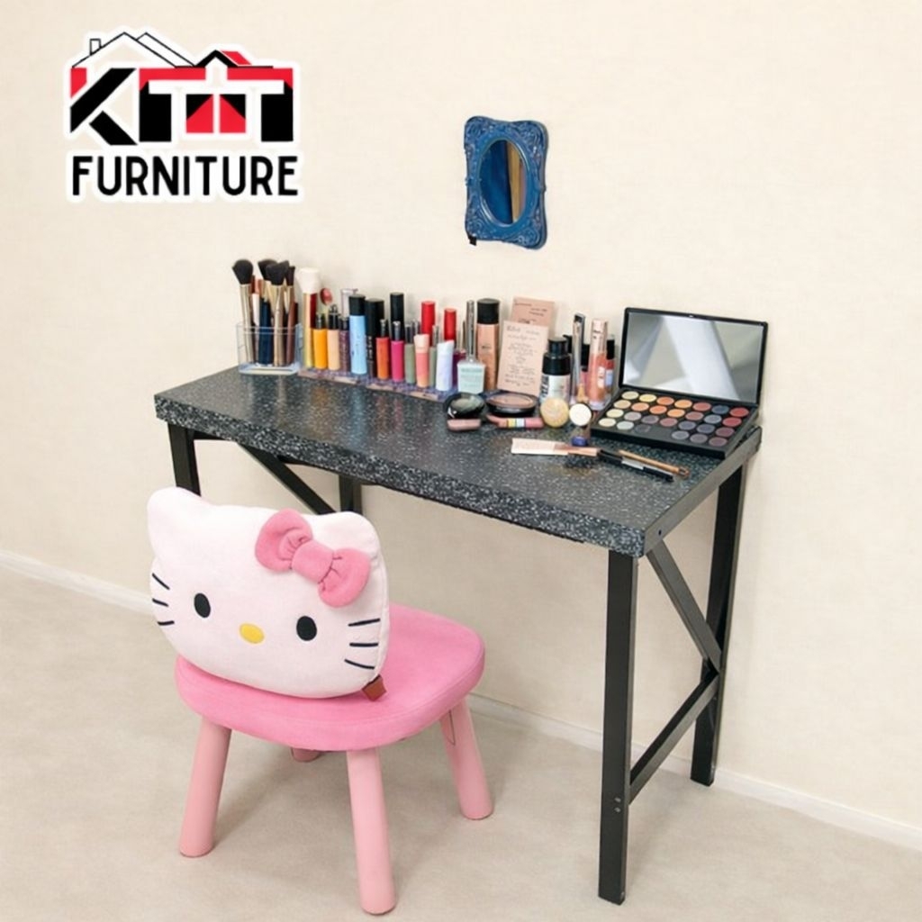 Meja Rias Rak Penyimpanan Makeup Warna Hitam Marbel granit Modern Minimalis