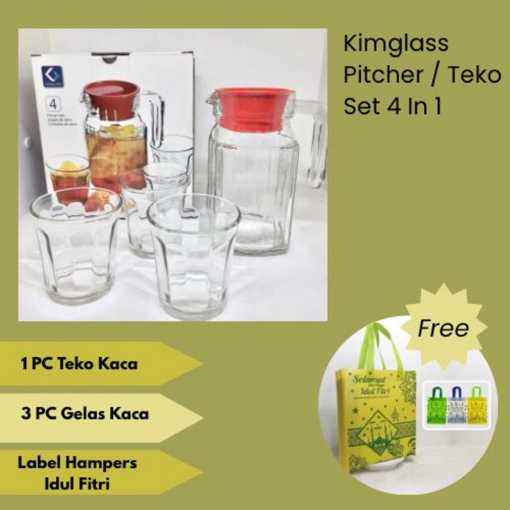 Hampers Idul Fitri Promo Pitcher Set 4 in 1 Import Sudah Termasuk Gelas + Dus Importir | Teko Kaca S
