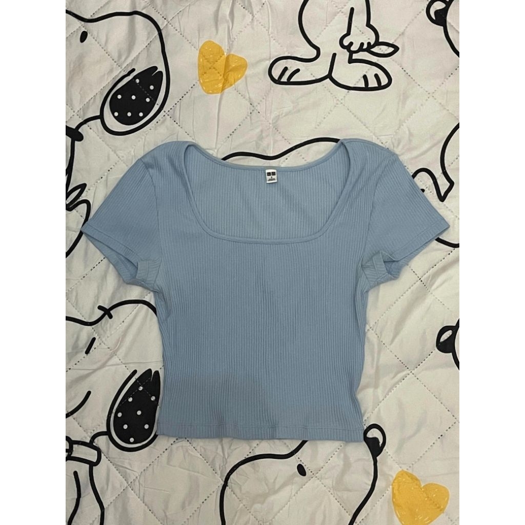 PRELOVED Uniqlo Ribbed Square Top (Sky Blue)