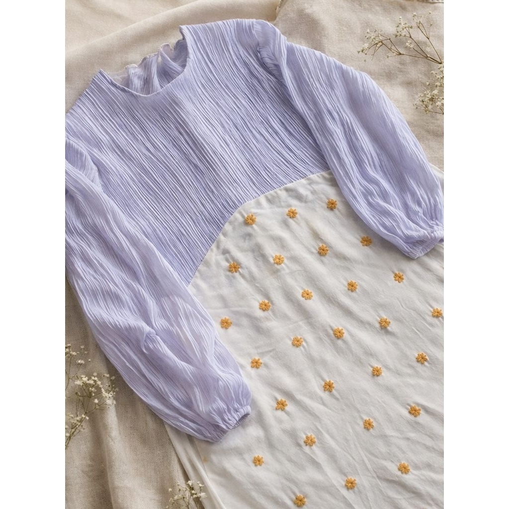 Gamis Rok Sulam Bunga Matahari Kuning Timbul