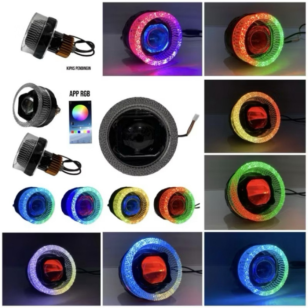 Lampu Depan Led Projie Biled Bulat 3 Inch & 3.5 Inch App RGB 210 Mode Original Light Maker