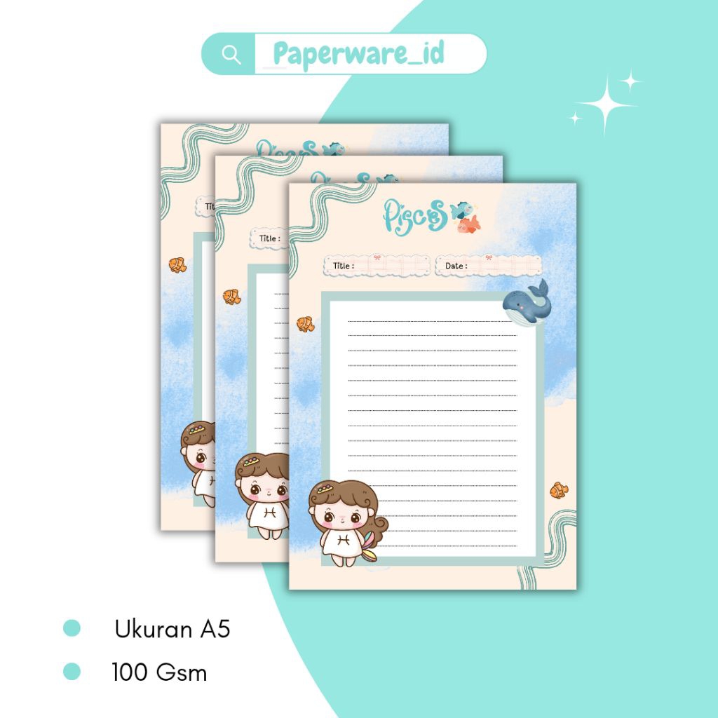 looseleaf a5 tema zodiac pisces / refill binder tema zodiac / kertas file karakter