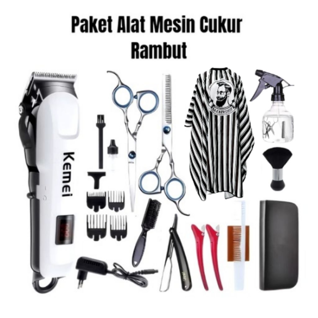 Paket Alat Mesin Cukur Rambut Kemei 809A Original Alat Mesin Cukur Kemei Elektrik Portable