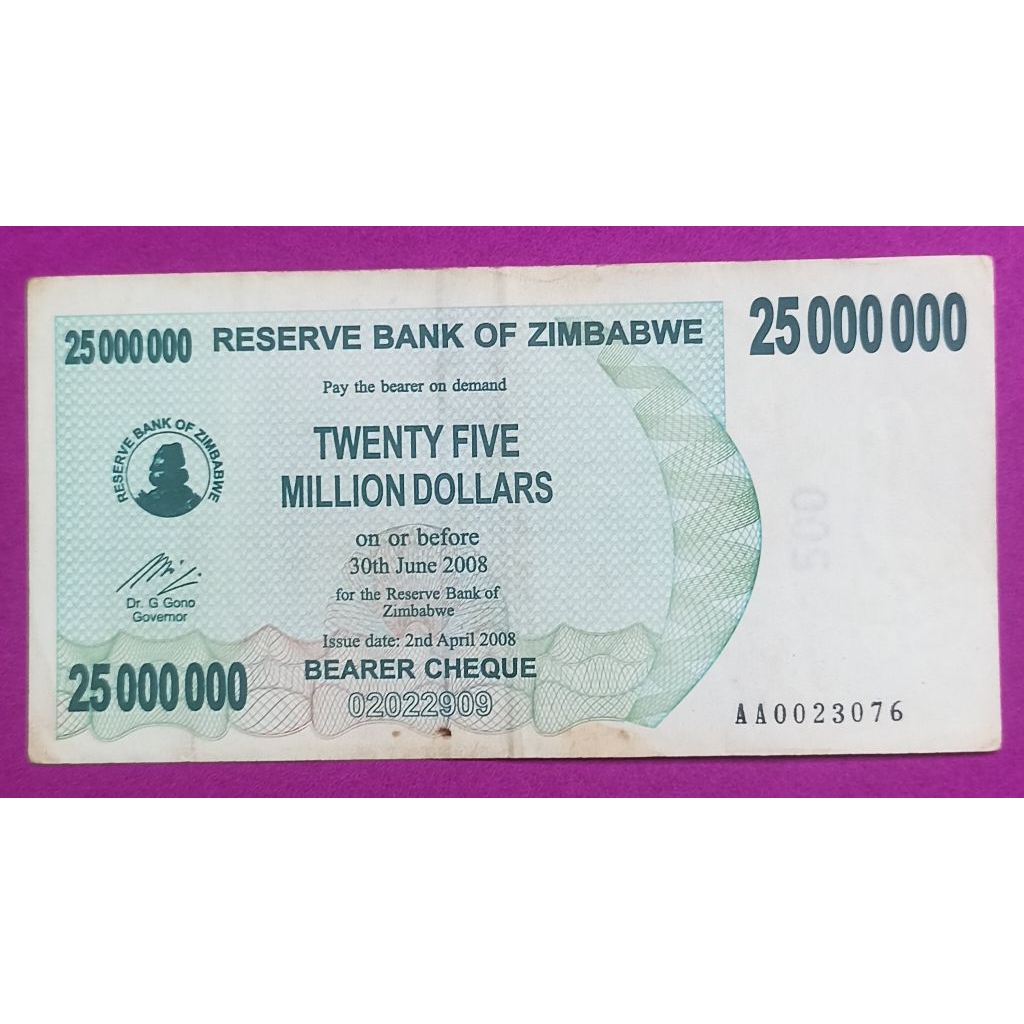 UANG KERTAS ZIMBABWE 25 OOO OOO DOLLARS