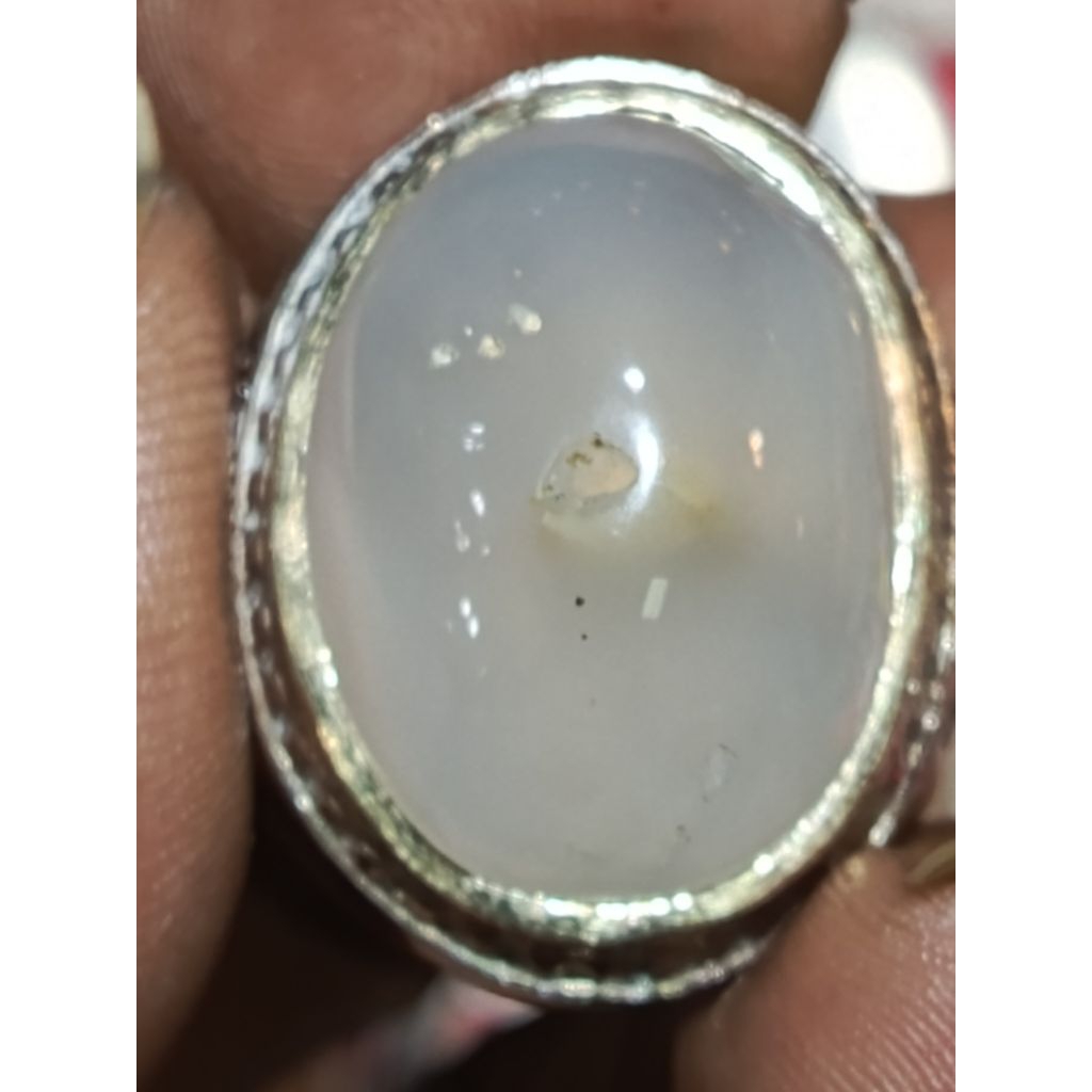 batu asli alam combong putih super mewah ikat alpaka krum no 8'5