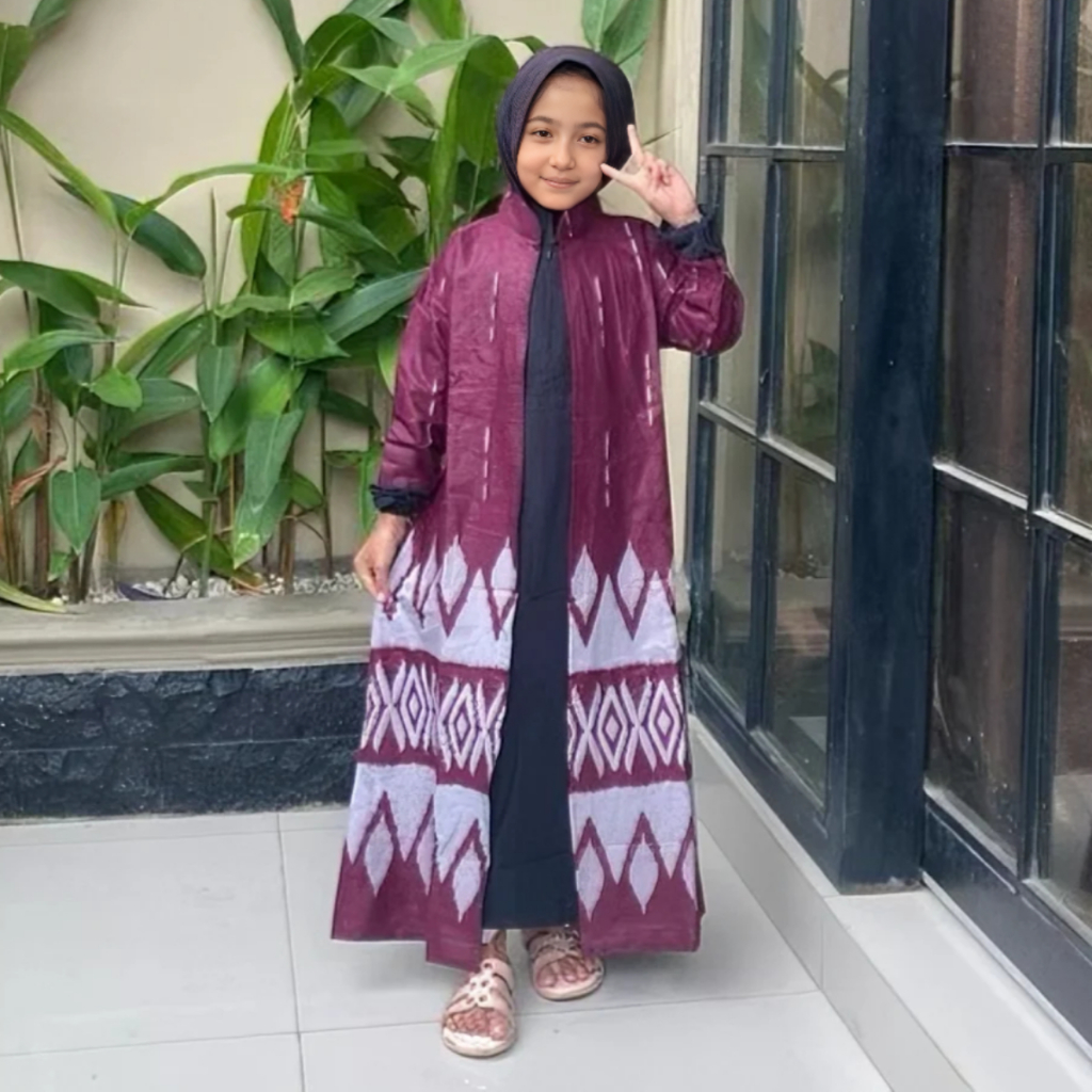 Batik Gamis Anak Kain Katun Kombinasi Polos Usia 2 Sampai 13 Tahun Motif Songket Irma Batik Saudara