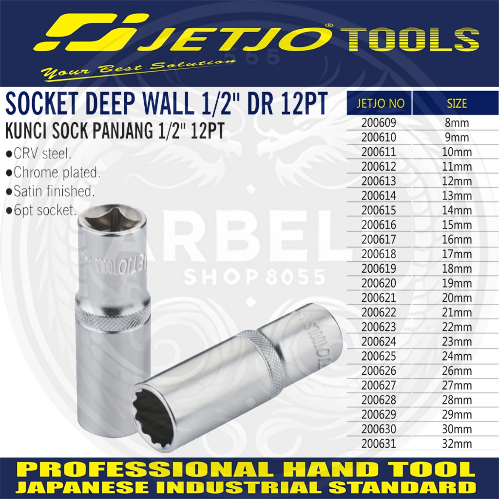 MATA SOK SOCKET DEEP WALL DR 1/2" INCH DR 12 PT / MATA SHOCK PANJANG 1/2 INCH 12 PT UKURAN 20, 21, 2