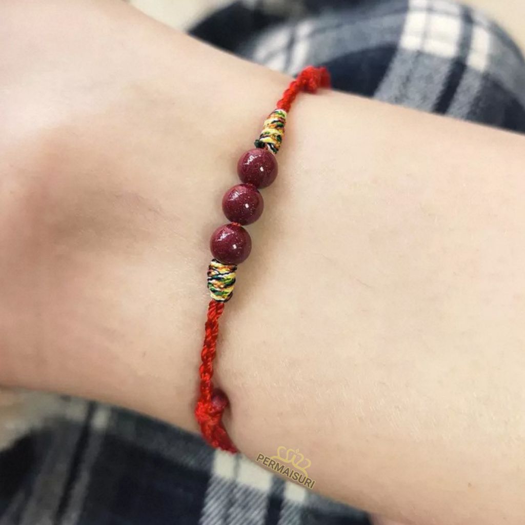 Gelang Kaki Balutan Tali Giok Pancawarna Original Cinnabar Asli