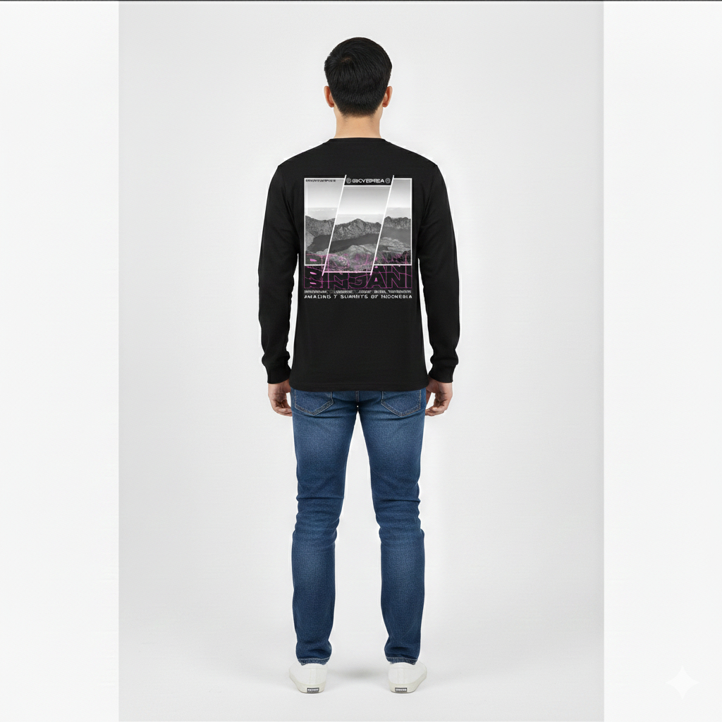 Kaos Lengan Panjang Skyepiea Rinjani Black Casual Pria Wanita Sablon Plastisol