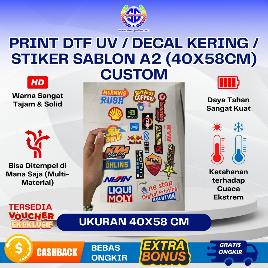 Print DTF UV / Decal Kering / Stiker Sablon A2 (40x58cm) Custom