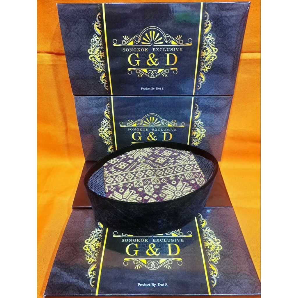 SONGKOK/PECI AC BLUDRU HITAM ATAS KAIN SONGKET Mas