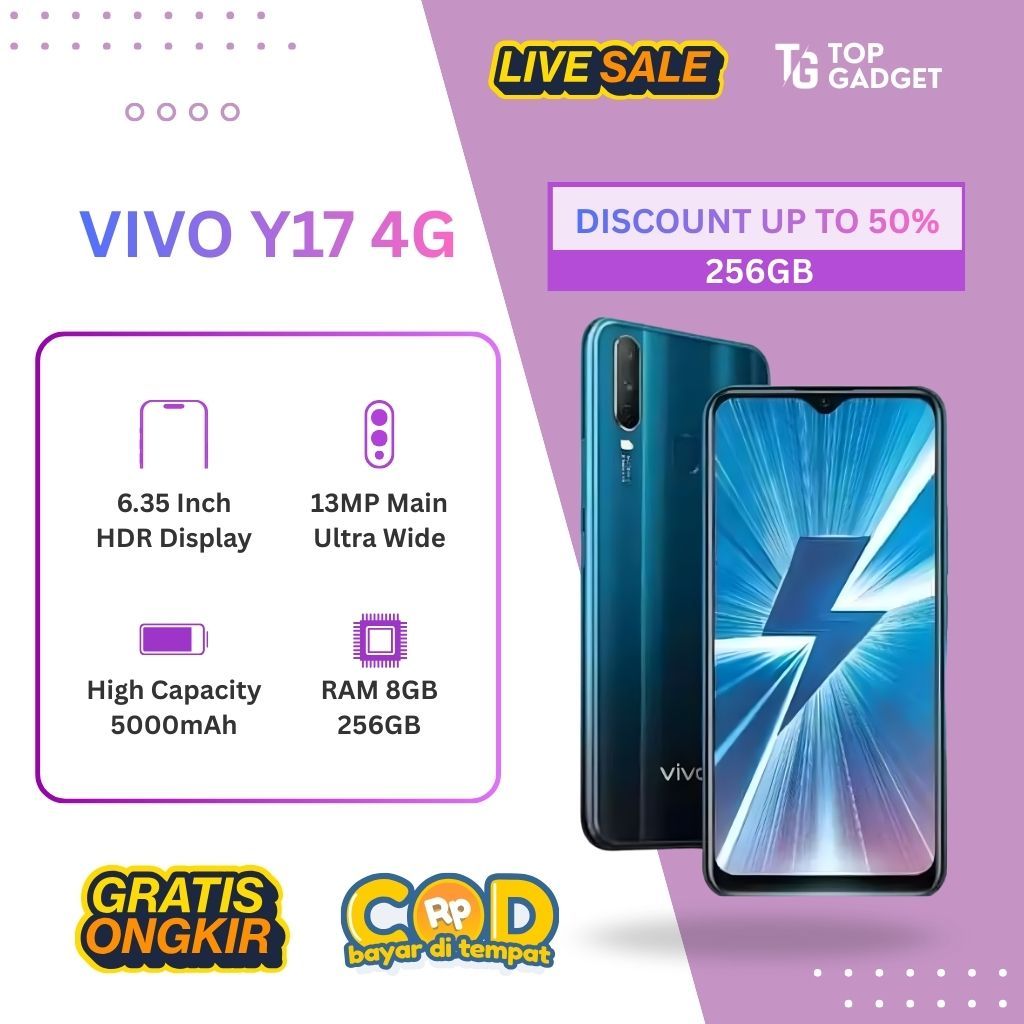 HP VIVO Y17 RAM 8/256 Desain Elegan, Kamera Jernih, Baterai 5000mAh Garansi 12 Bulan