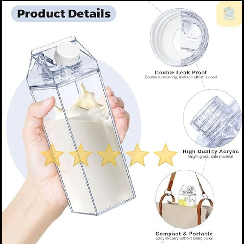 Botol minum kaca bening milk box untuk air