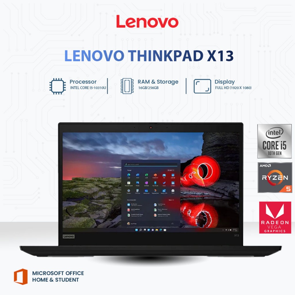 Lenovo ThinkPad X13 | Core i5-10310U / i5-1145G7 / Ryzen 5 PRO 4650U | RAM 8GB–16GB | SSD 256GB | 13