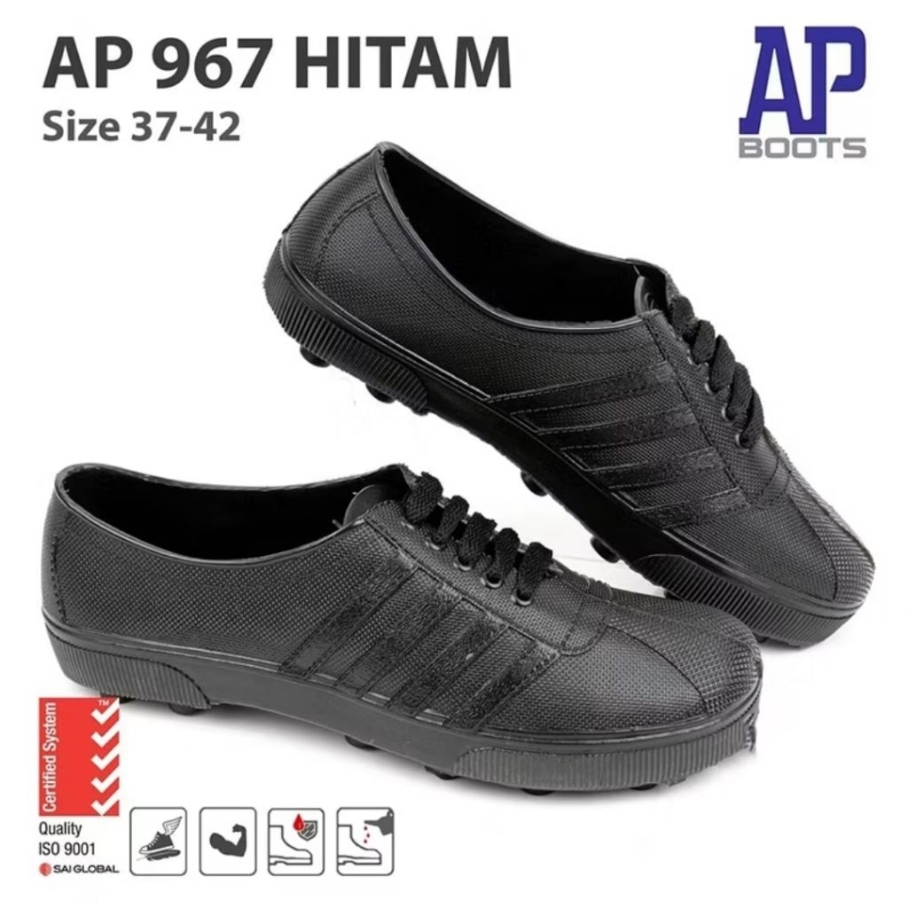 AP BOOTS PUL BOLA 967 HITAM 100% ORI - Sepatu Ap boots multifungsi hitam best quality
