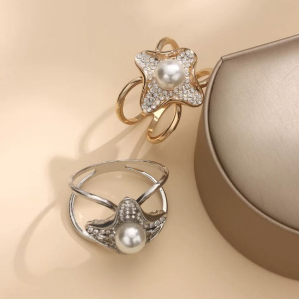 Bros Ring Hijab Diameter Besar Ring Cincin Jilbab Syal Mantel  Aksesoris Wanita Bunga Permata Berkil