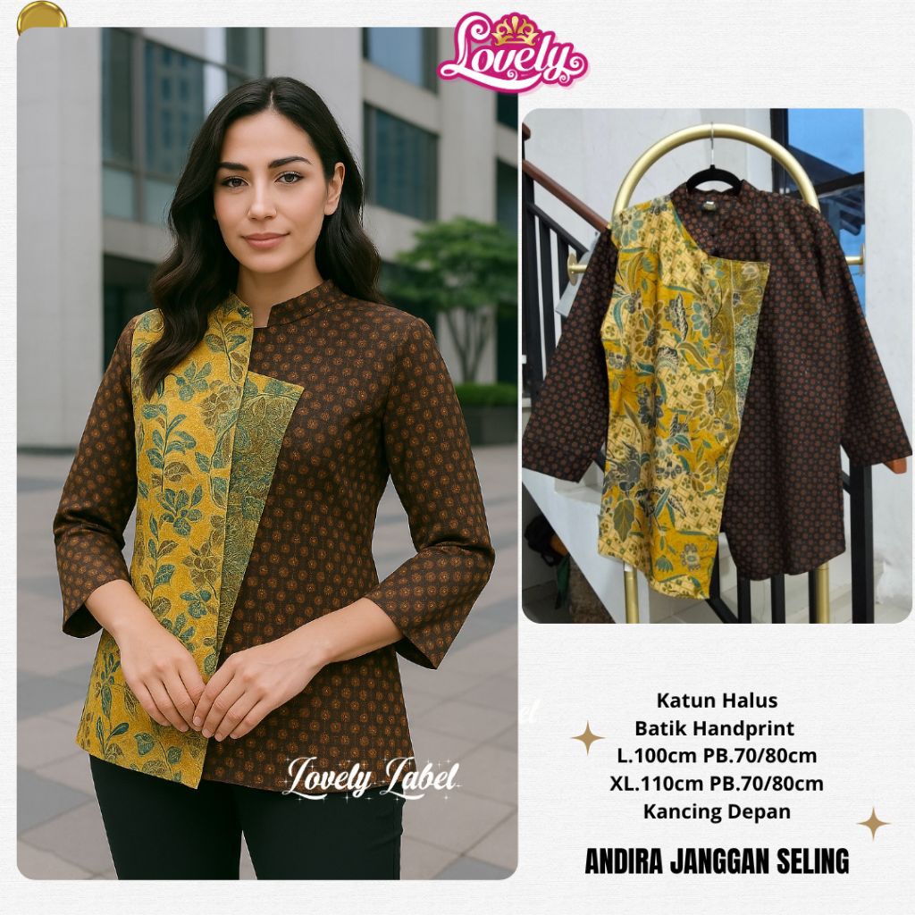 Atasan blouse batik wanita model janggan katun batik motif kombinasi
