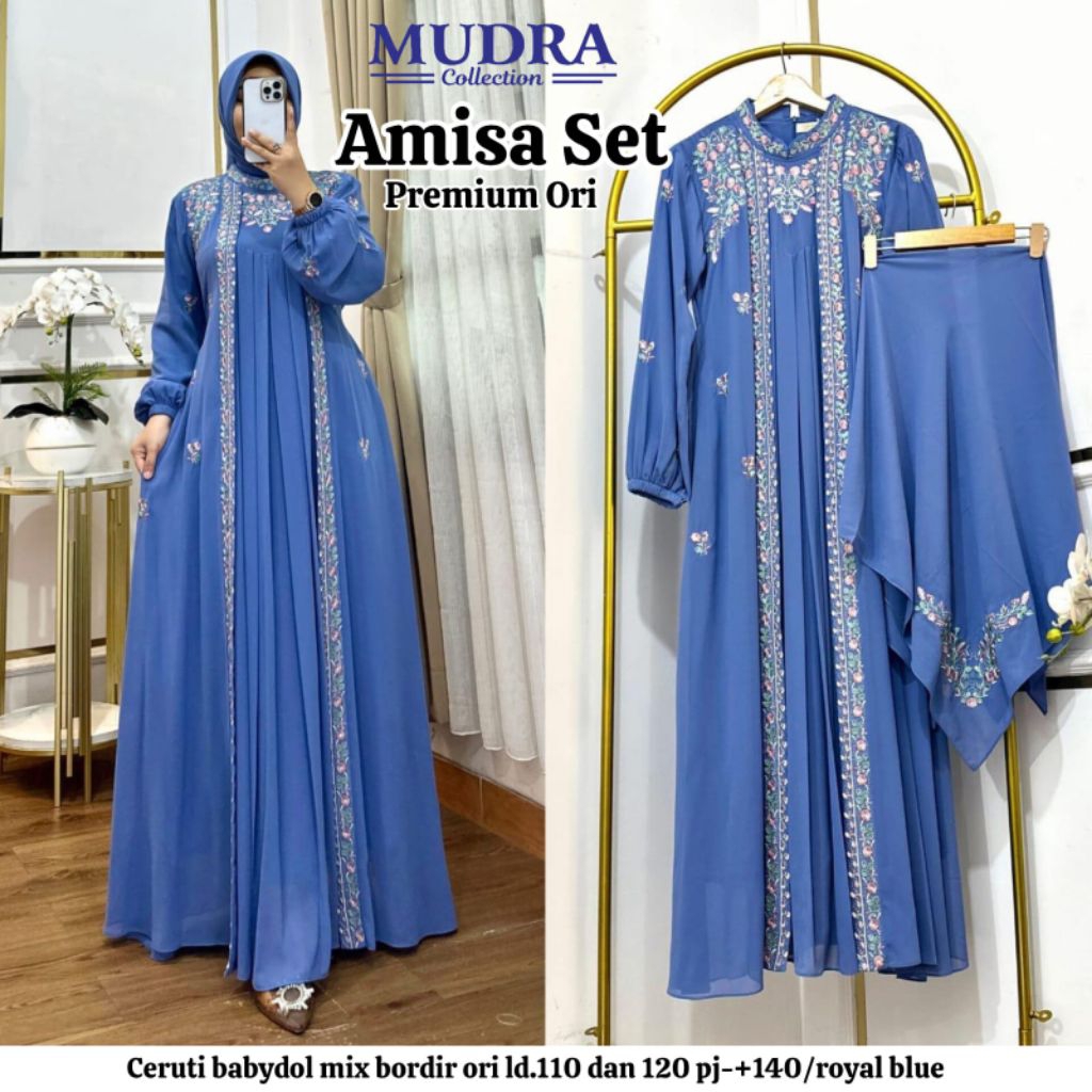 NEW Amisa set hijab segiempat ori mudra / kareen dress / usyi dress / gamis ceruty babydoll mix bord