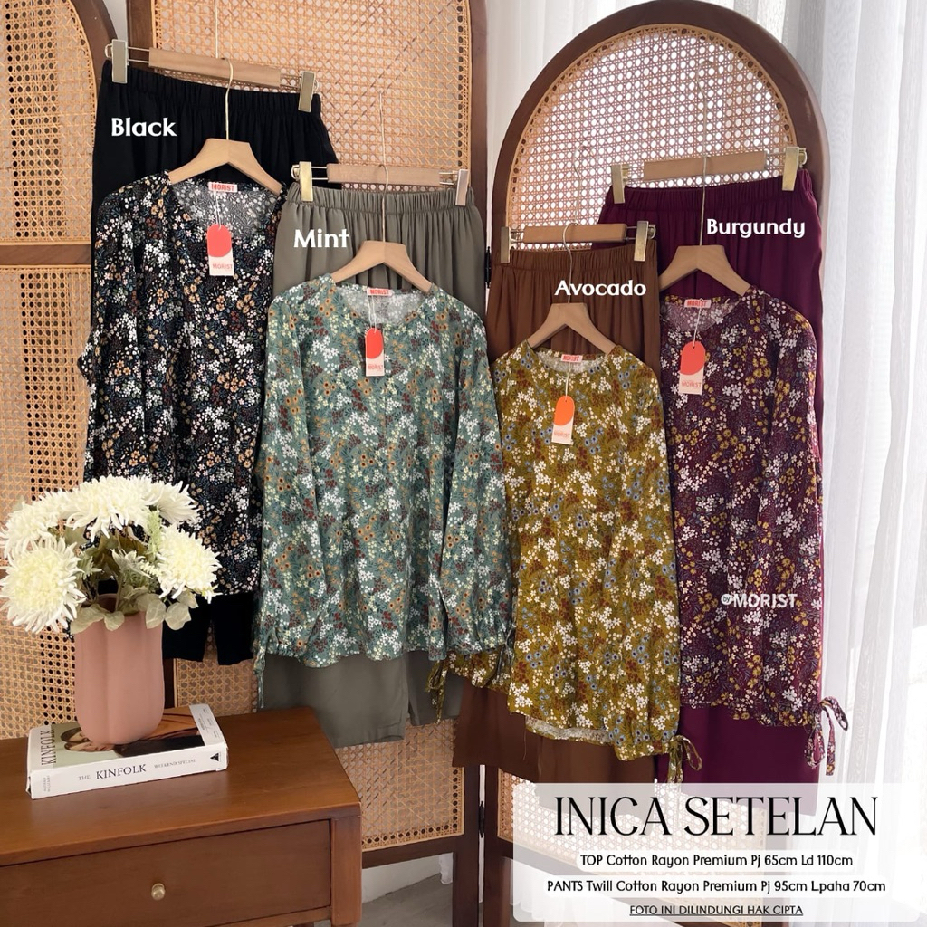 INICA HOMEY SET BY MORIST SET BLOUSE MOTIF MIX KULOT POLOS BAHAN COTTON RAYON