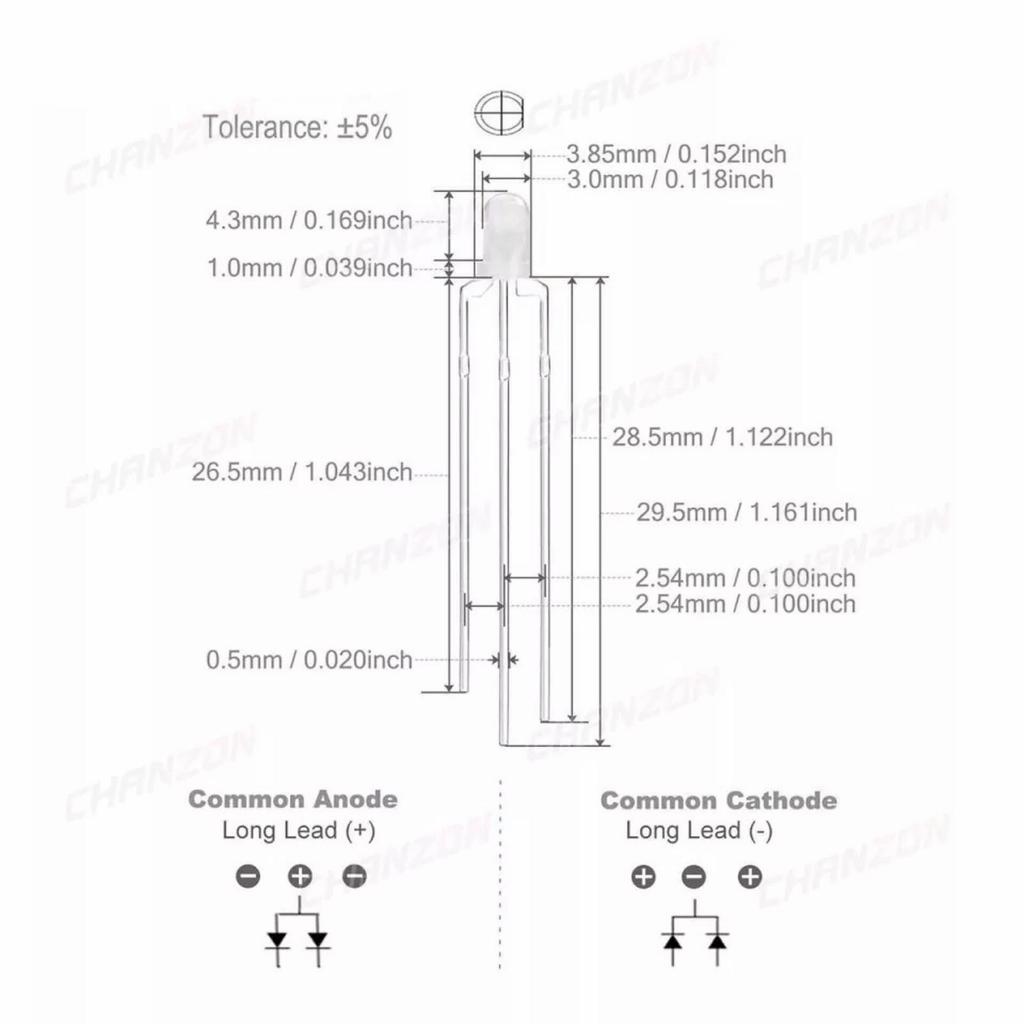 LED Round Diffused 3mm 2 Warna