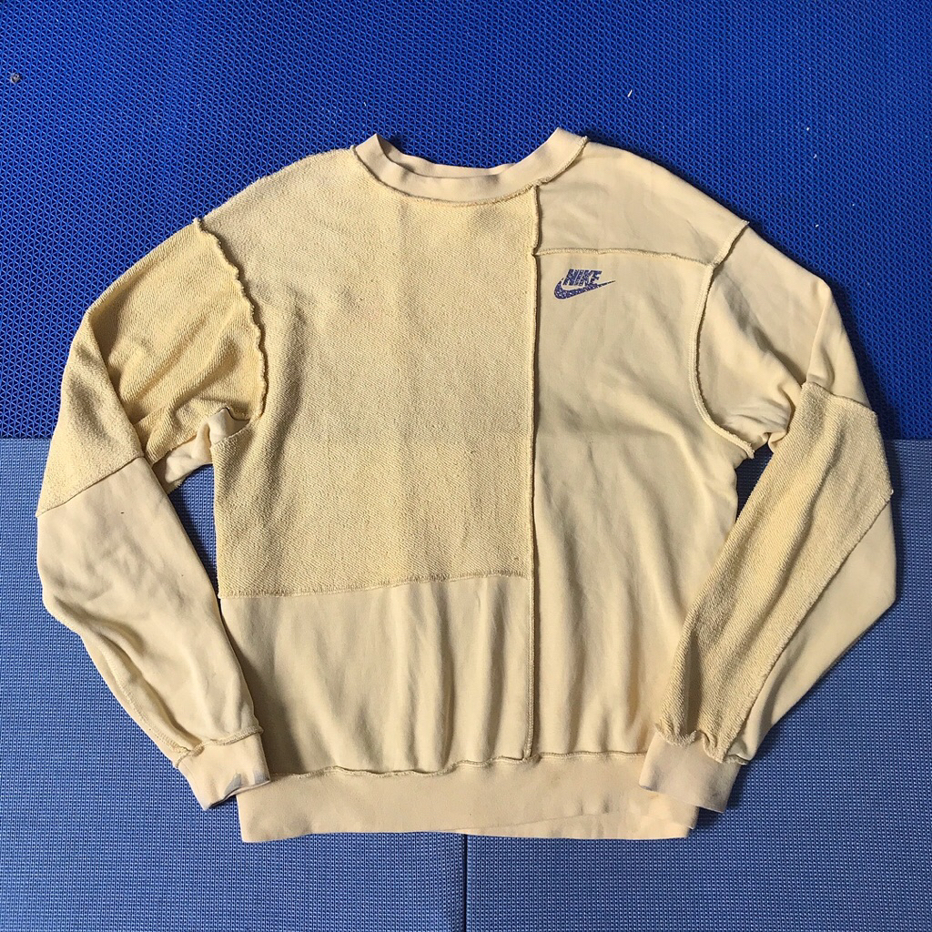 Vintage Nike Rip off Cut and Sew Design Crewneck sweater Jumper yellow mustard colorway Size M  PxL 