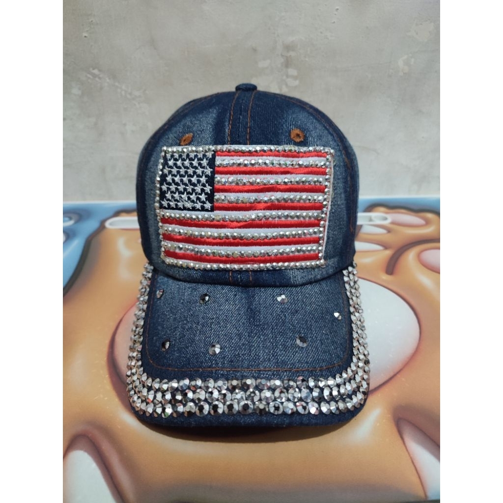 Topi Caps K Accessories Logo Bendera USA Denim