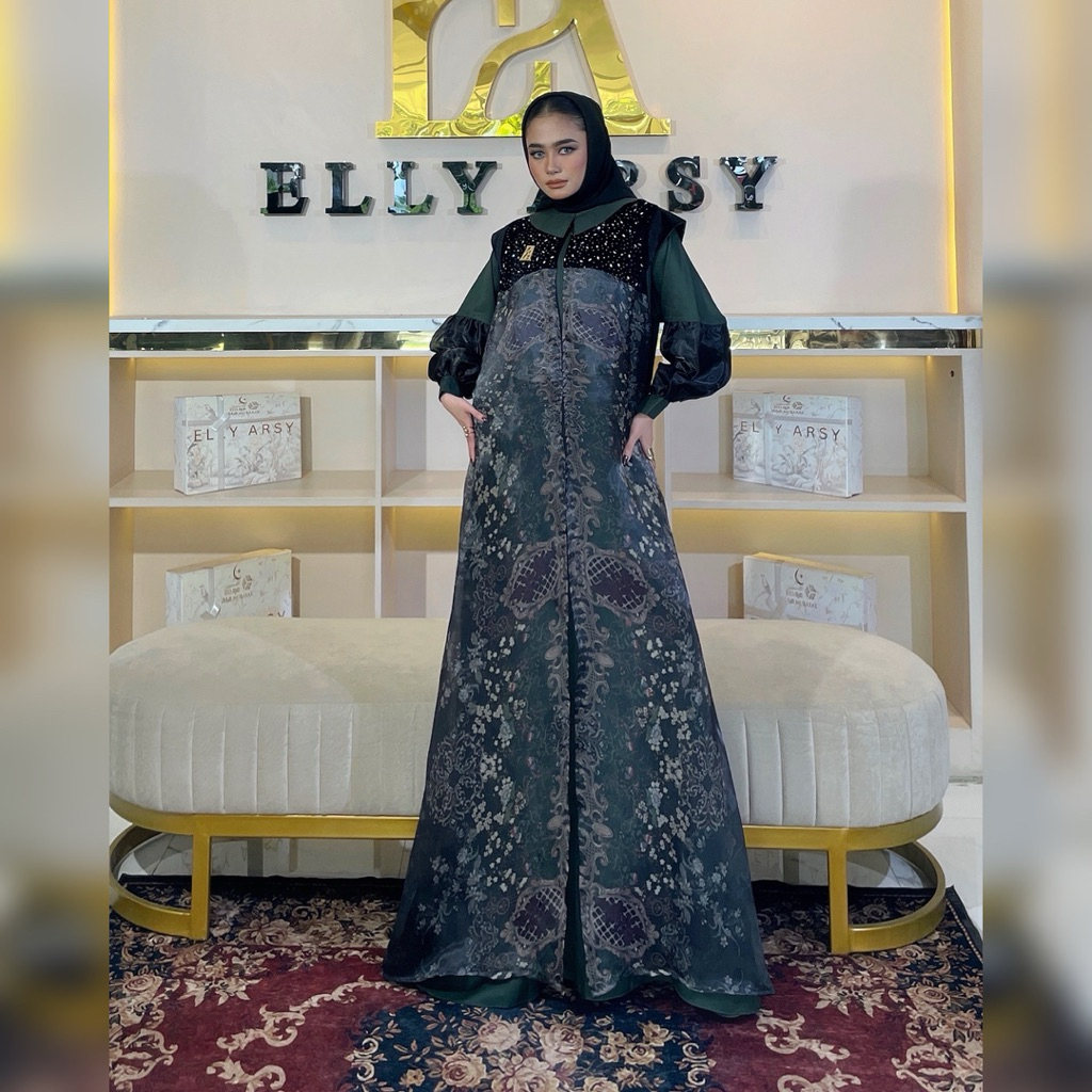 Fahira Dress Material Lady Zr Organza Pattern EA Bludru Aksen Payet Exlusive By Elly Arsy Only Gamis