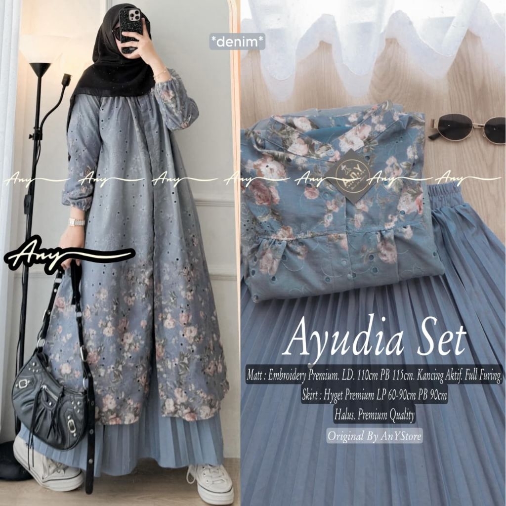 Any -Ayudia Set Wanita Embroidery X Hyget Premium FullFuring -Kancing Aktif