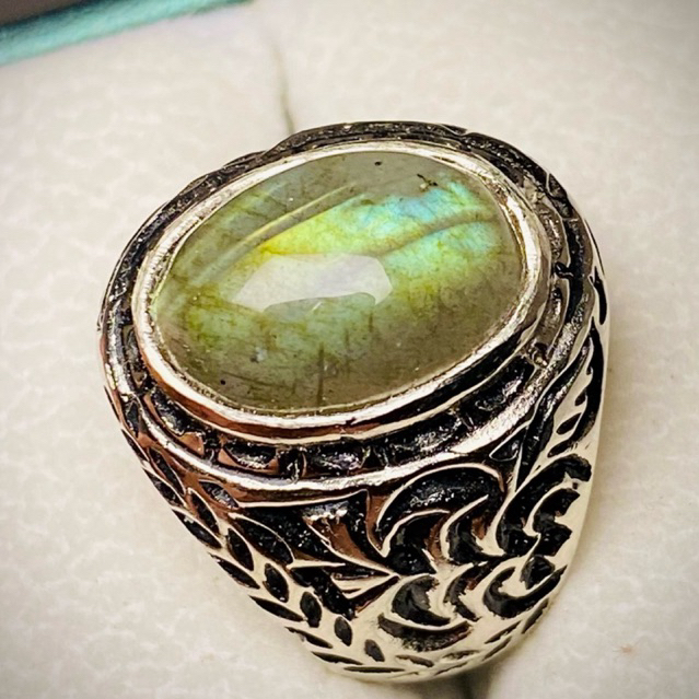 Batu Labrador Rainbow Asli Ring Alpaka Super Custom