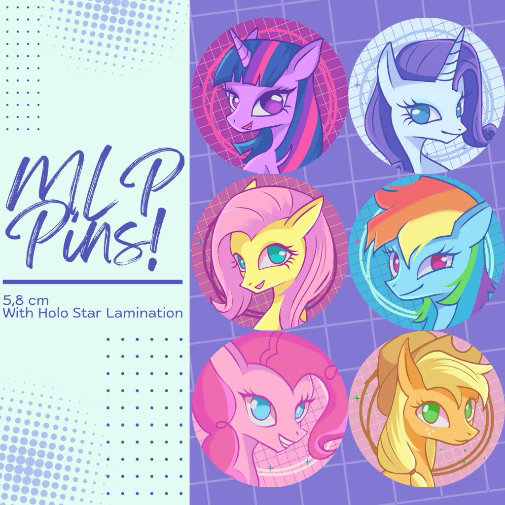 Fanmerch button pin my little pony mlp (twilight, apple jack, rd, pinkie, rarity, fluttershy)
