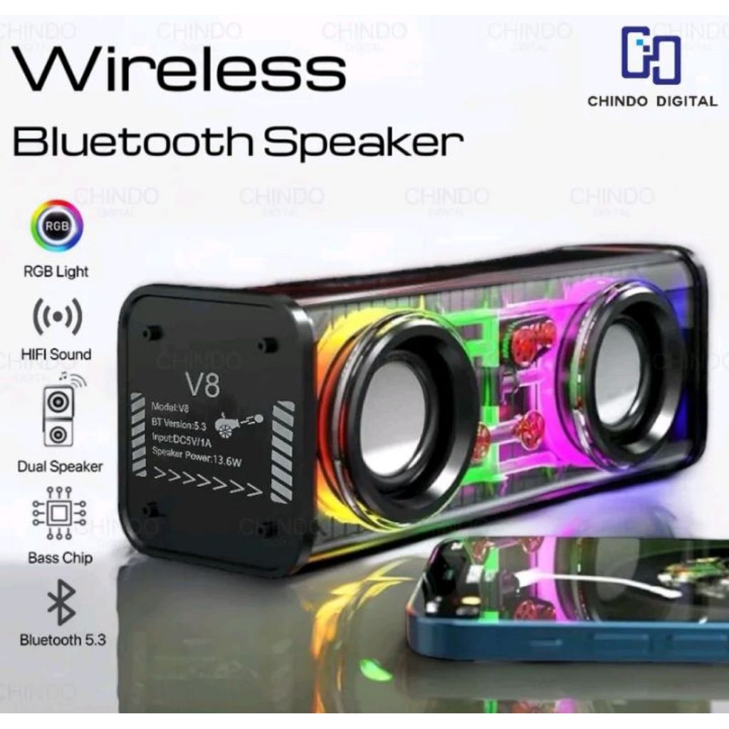 speaker v8 bluetooth Doble speaker tranparant
