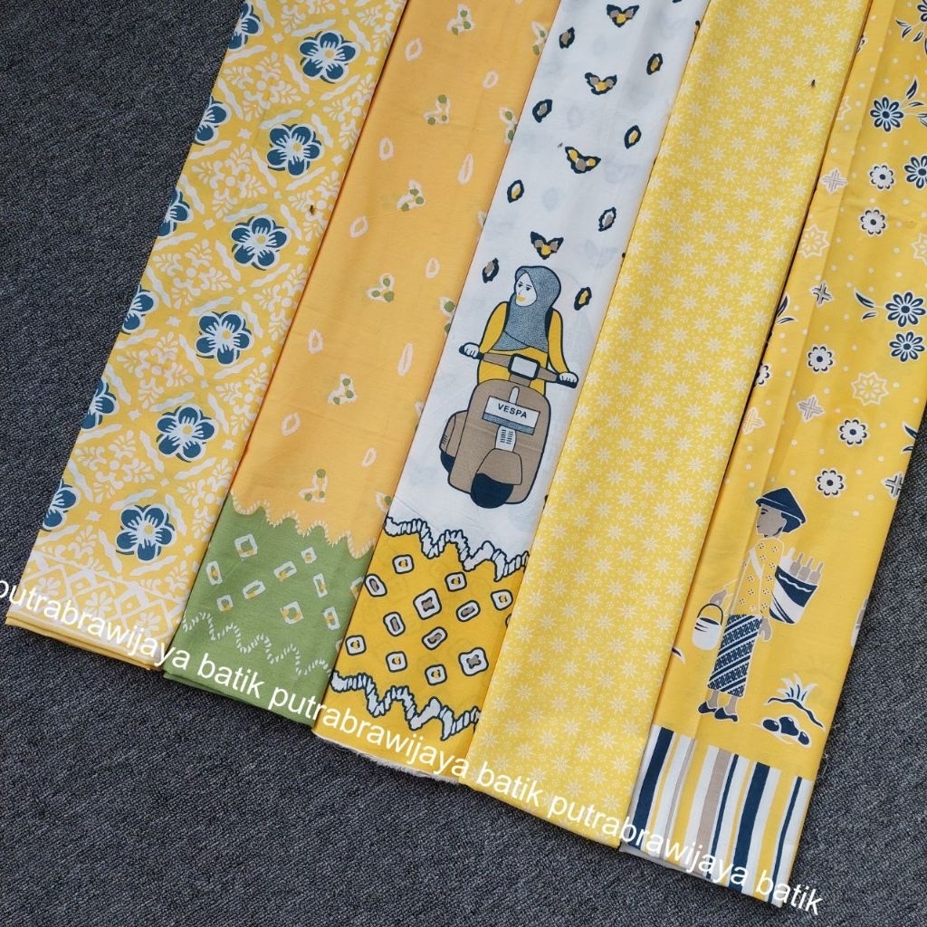 Kain Batik Jarik Printing Warna Kuning Bahan Tetron Rayon Halus Adem Seragam Bridesmaid Tradisional 