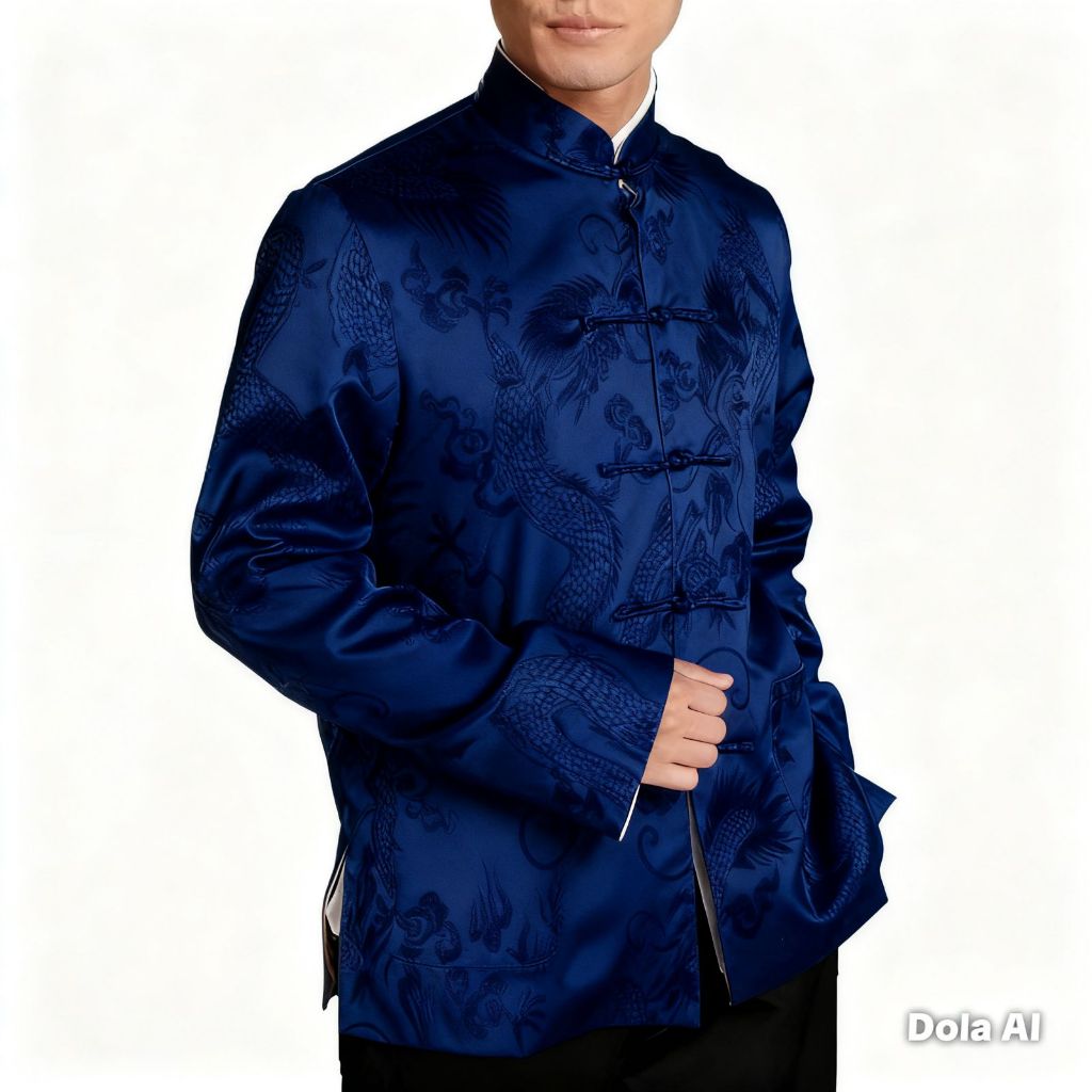 Chinese New Year Sale Baju Cheongsam Lengan Panjang Kemeja Formal Pria Motif Naga