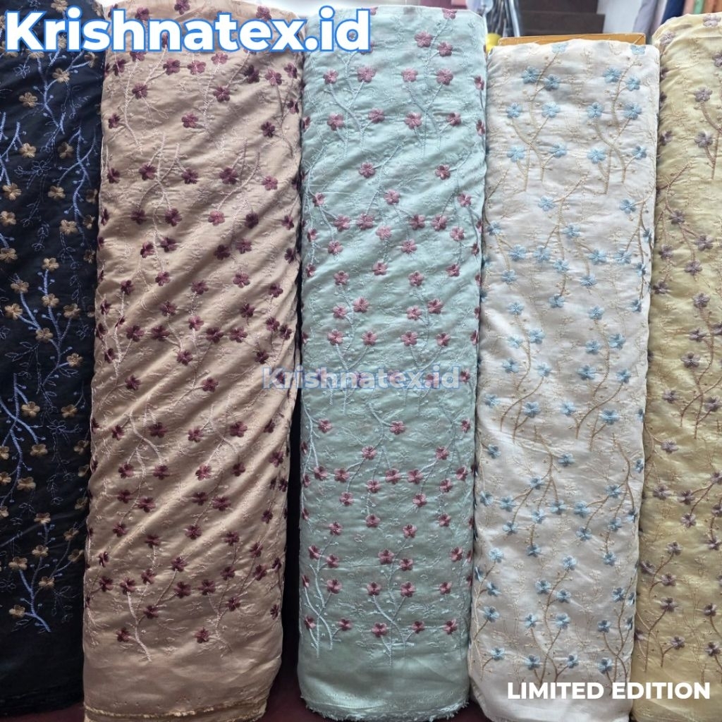 Bahan kain papersilk two tone/2warna paper silk motif bunga bahan baju pariasi banyak motif bunga ke