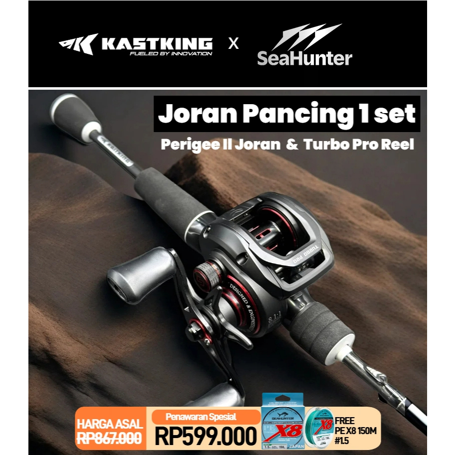 [100% ASLI]SeaHunter x KASTKING Joran Pancing Turbo Pro BC 1 Set=Perigee II Joran+Turbo Pro Reel BC+