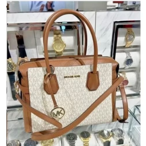 Ready Mk Mercer Medium Belted Satchel Crossbody Bag Sign. Vanilla