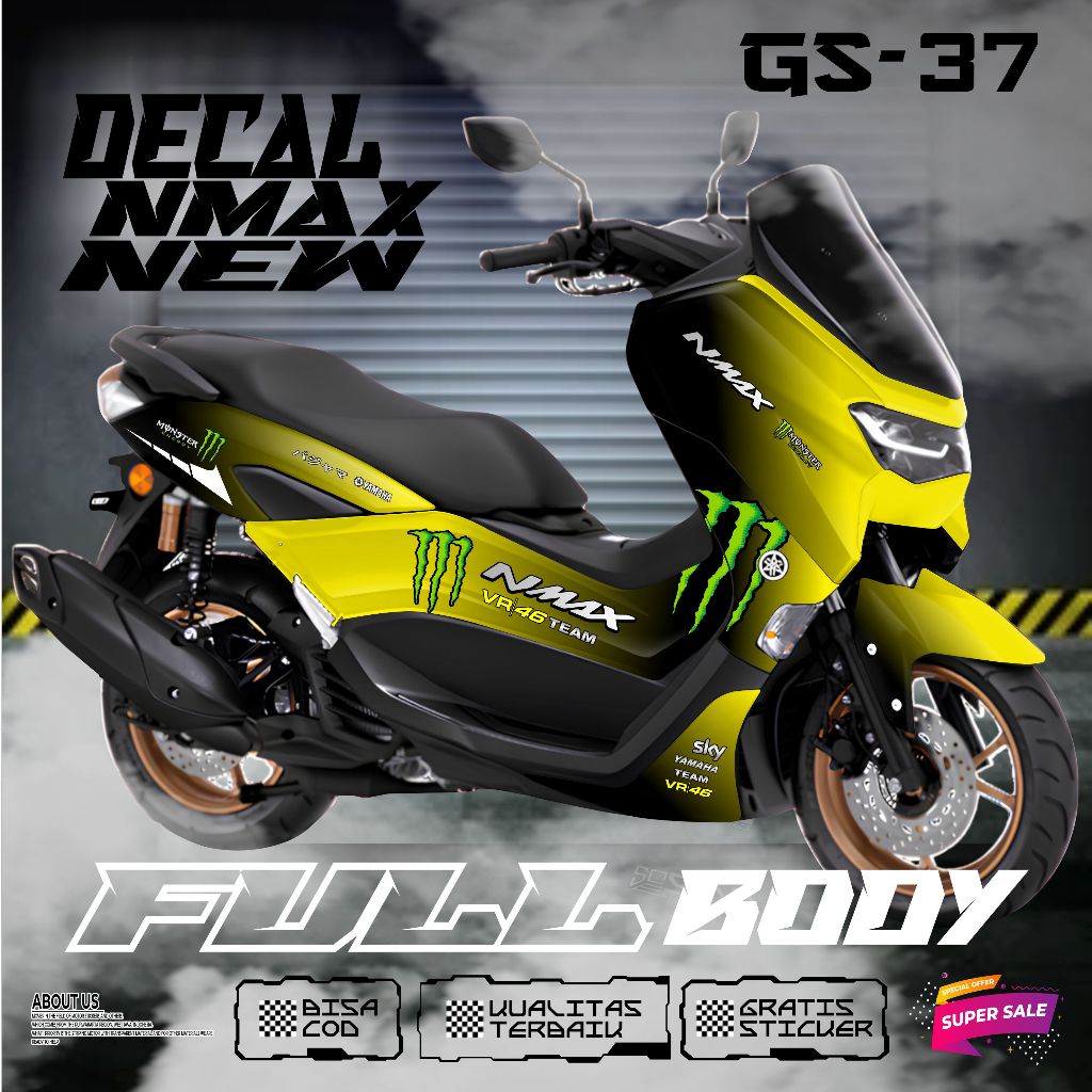 DECAL STICKER CUSTOM STRIPING FULL BODY YAMAHA NMAX NEW 155 MOTIF SIMPEL MONSTER GS02