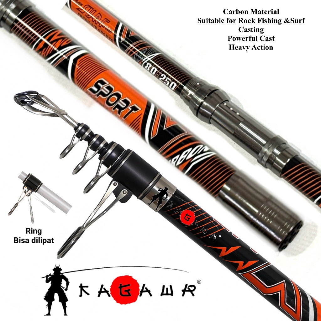 Joran Surf Pasiran Kagawa Sport Carbon Telescopic Antena 360 420 450 Rock Fishing Tebing