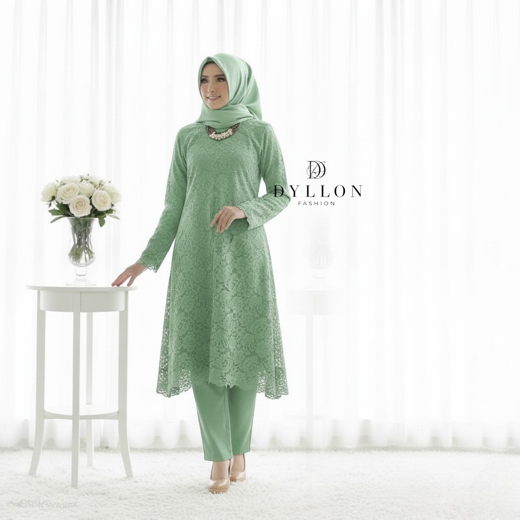 Df - Setelan Kondangan Brokat Marianne Tunik + Celana Panjang -Stelan Lebaran Terbaru - Set Muslim