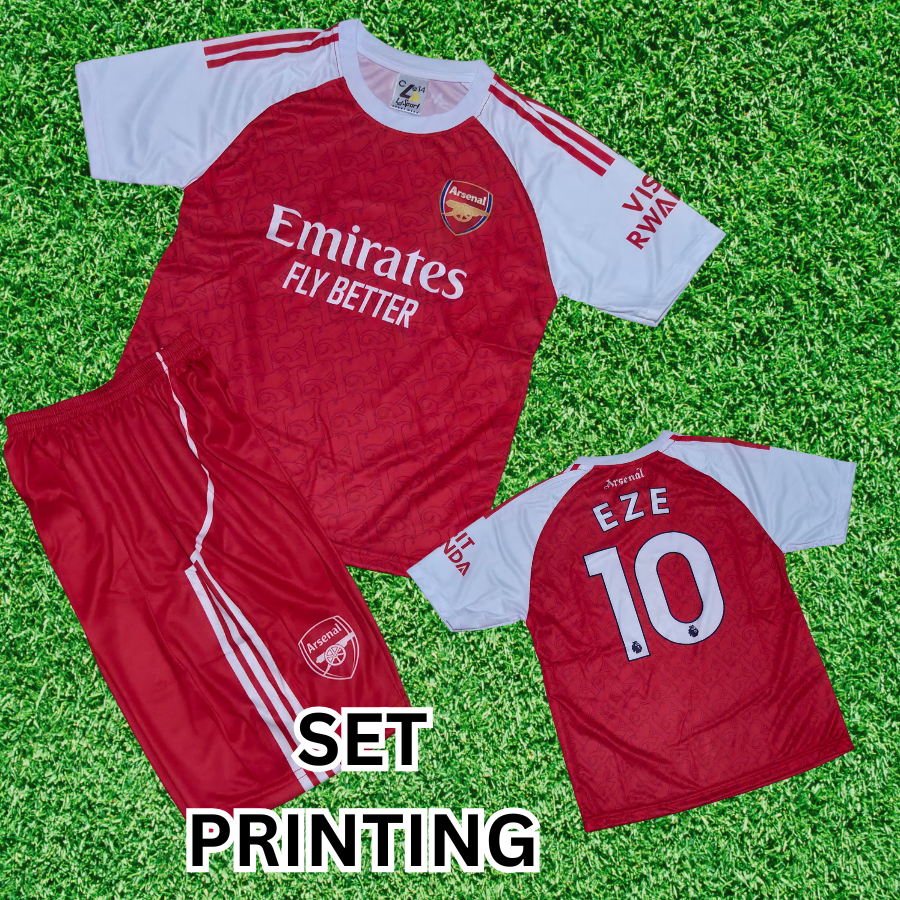 setelan baju arsenal premium/setelan baju bola anak arsenal merah prinring premium